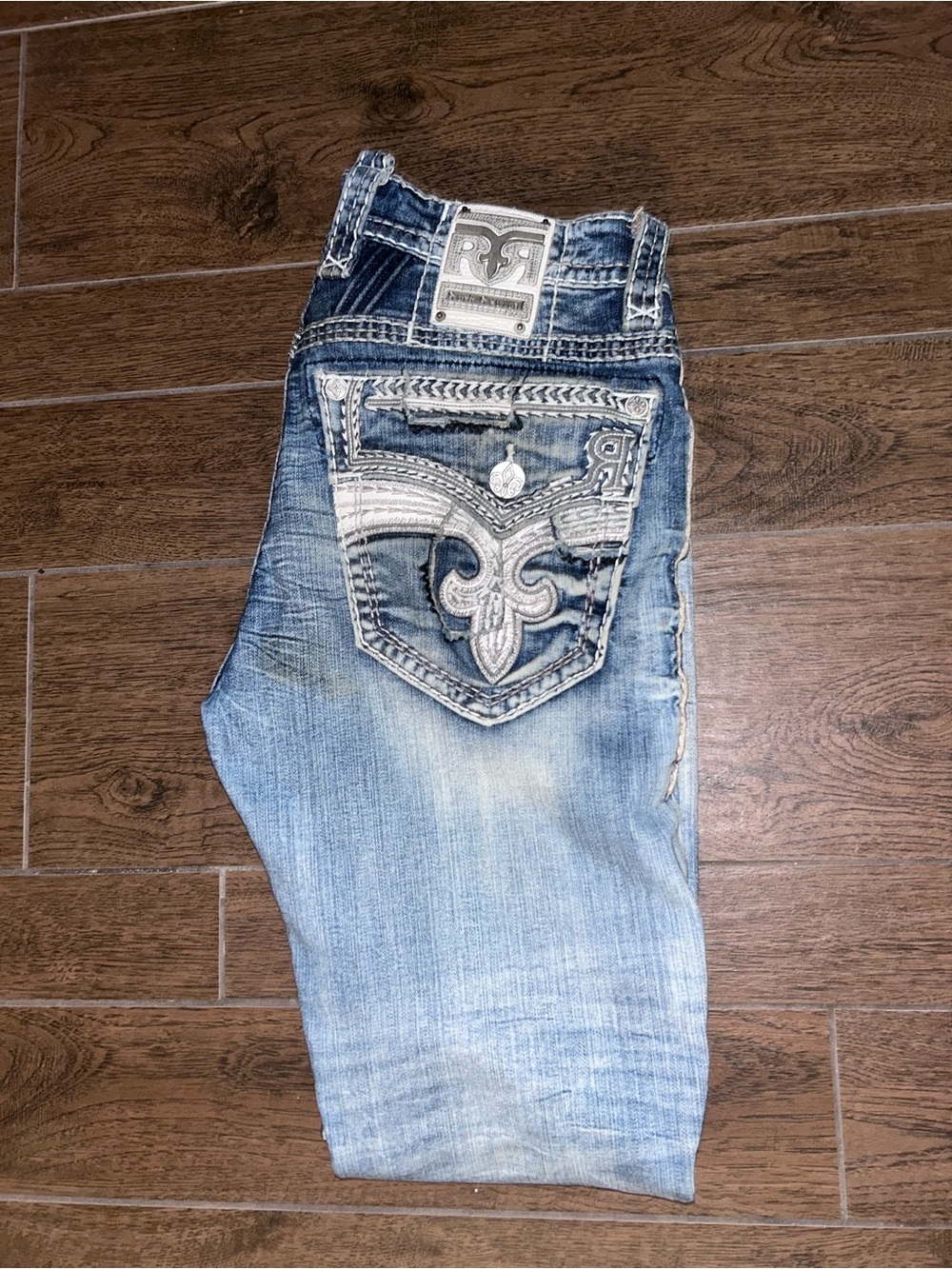 Rock Revival Light Blue Embroidered Pocket Skinny Jeans